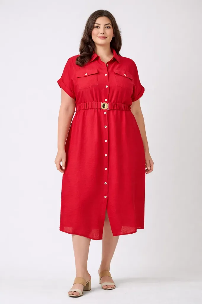 R275 Vestido Midi Estilo Camisero (XL)