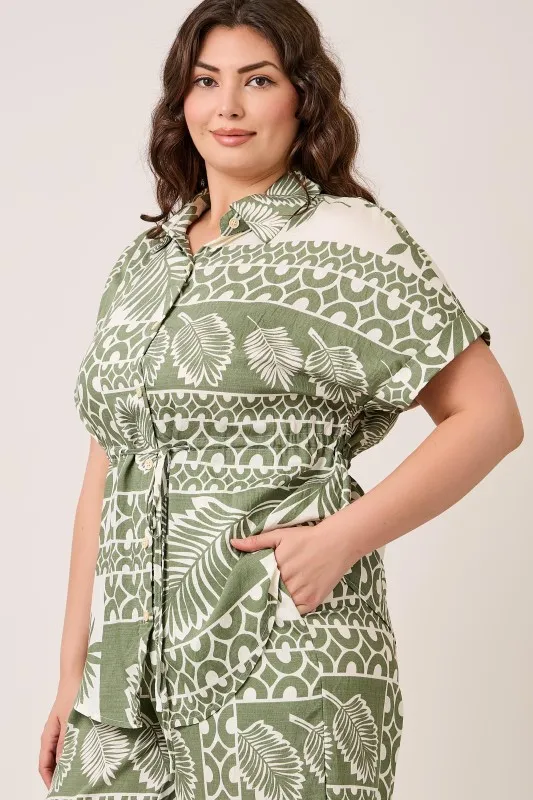 R308 Conjunto de Palmas en Camisa y Pantalón (Green, XL)
