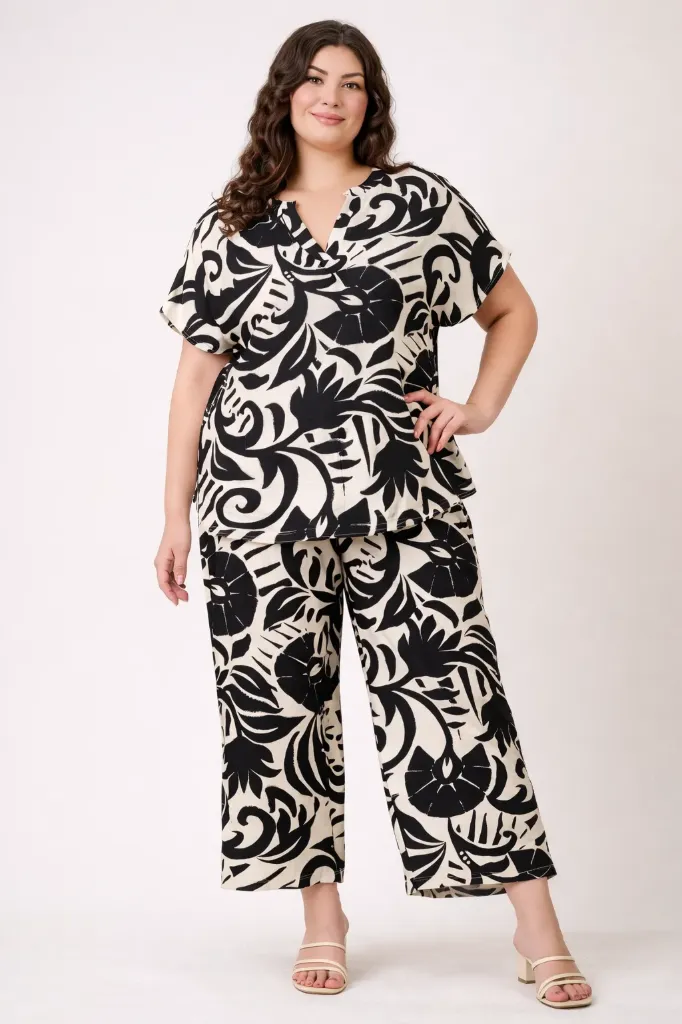 R310 Conjunto Abstracto de Camisa y Pantalón (XL)