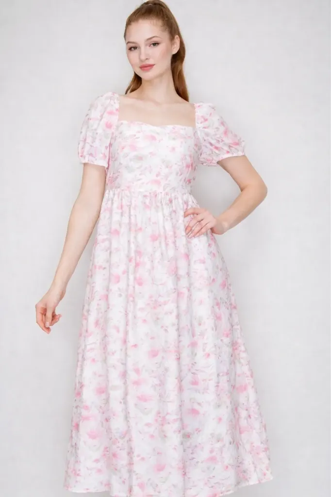 BD05736A-U1883 Vestido Maxi Floral Romántico (Pink, S)