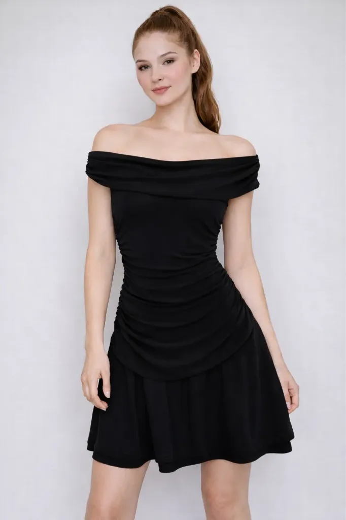 BD06007 Vestido Mini Off Shoulder (Black, S)