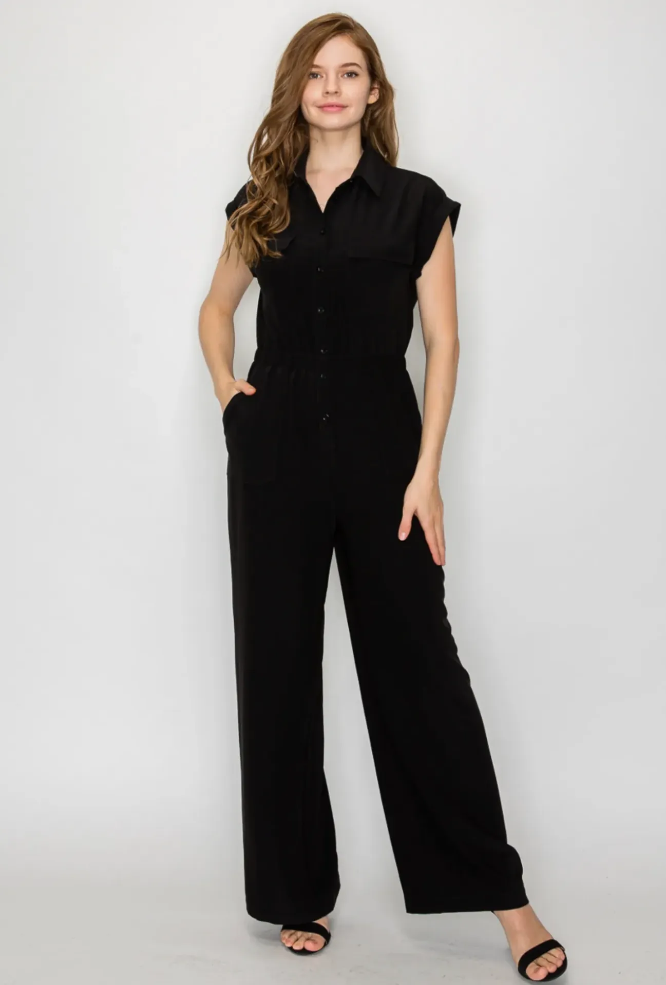 BP08068 Jumpsuit con Botones al Frente (Black, S)