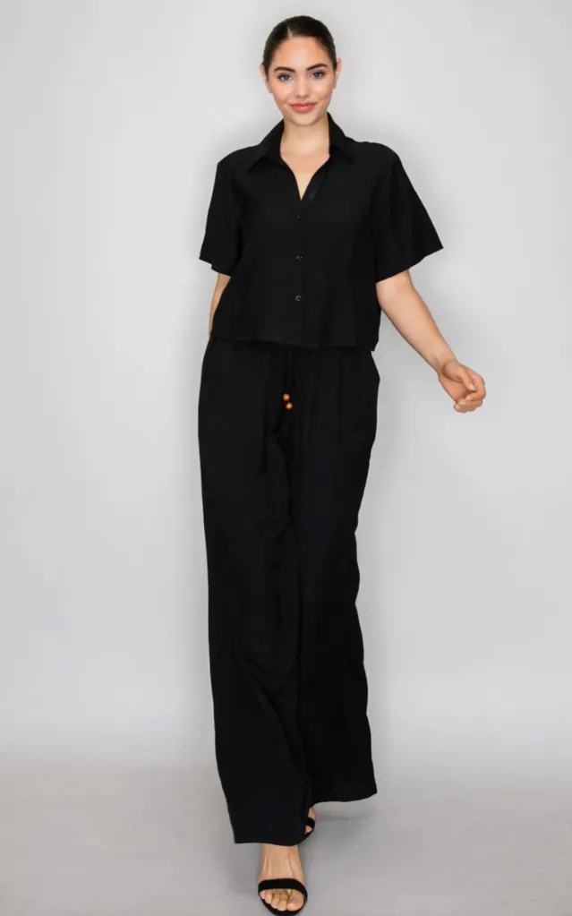 HMP41004 Two-piece Set with a Short-sleeve (Black, S)