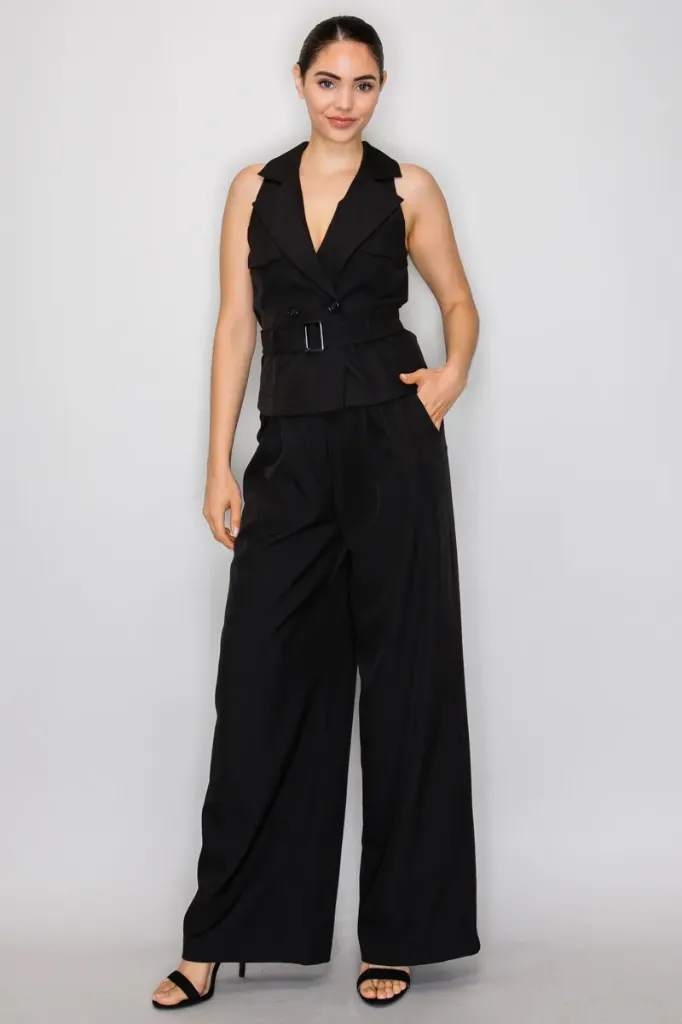 HMP41034 Jumpsuit Sastre Sin Mangas con Solapa (Black, S)