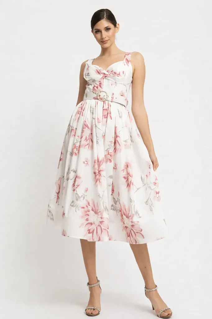 RVD6616 Midi Dress in a Floral Print on