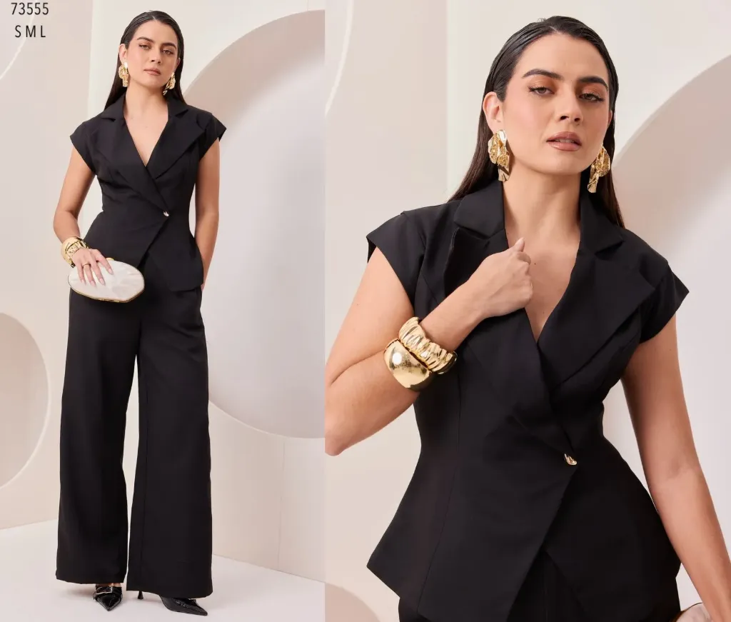 73555 Conjunto de Saco Cruzado y Pantalón (Black, S)
