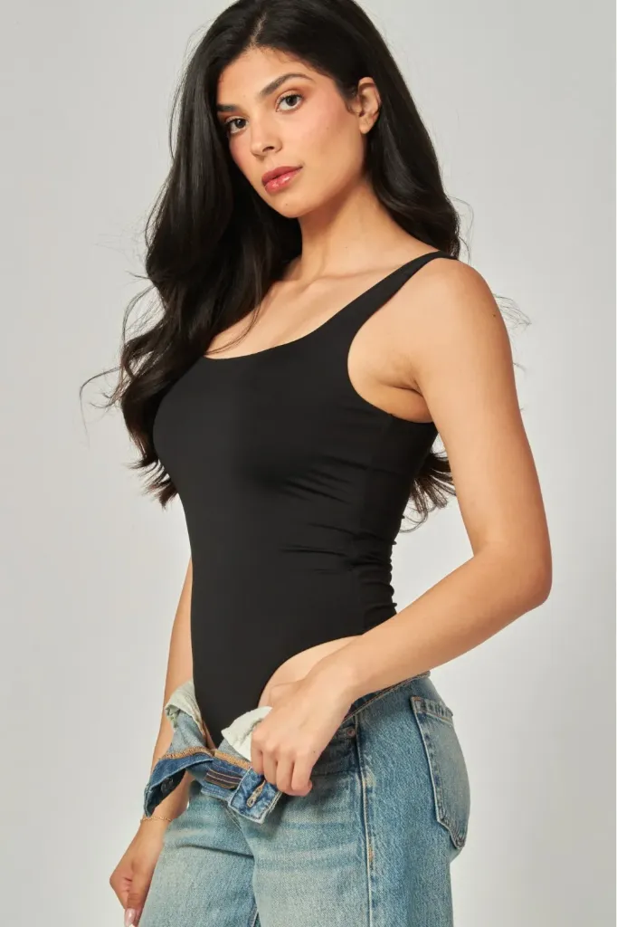 VERA-13BS Contour Double Layared Squareneck Sleeveless Body (Black, S)