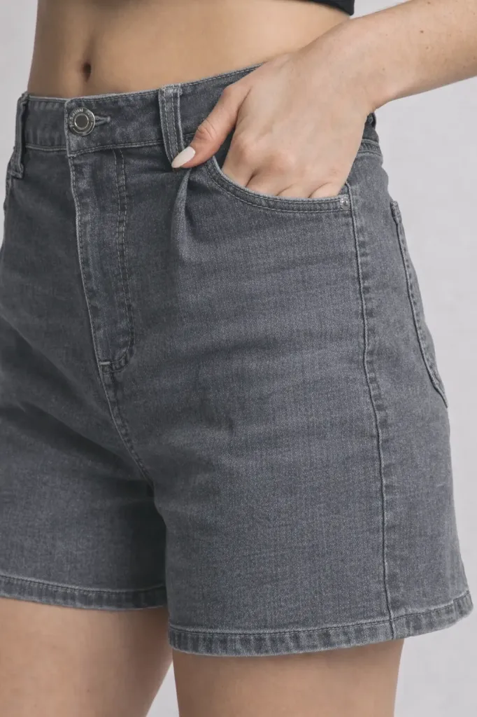 60102PL Mid-rise Denim Shorts (Grey, S)