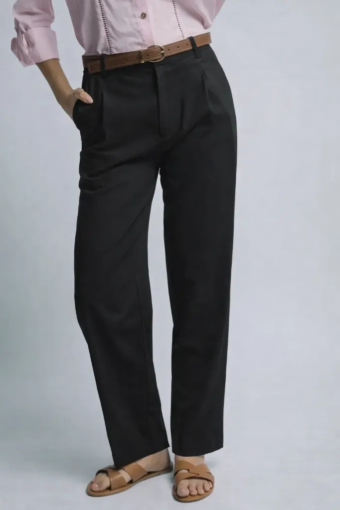 60110PN Pantalón de Vestir de Tiro Medio (Black, S)