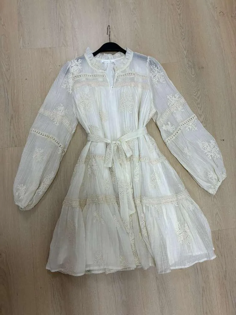 M8206 Lace Mini Dress with Puffed Sleeves (S)