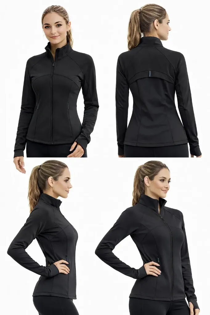 JK9182 Premium Full Zipper Yoga Jacket (Black, S)