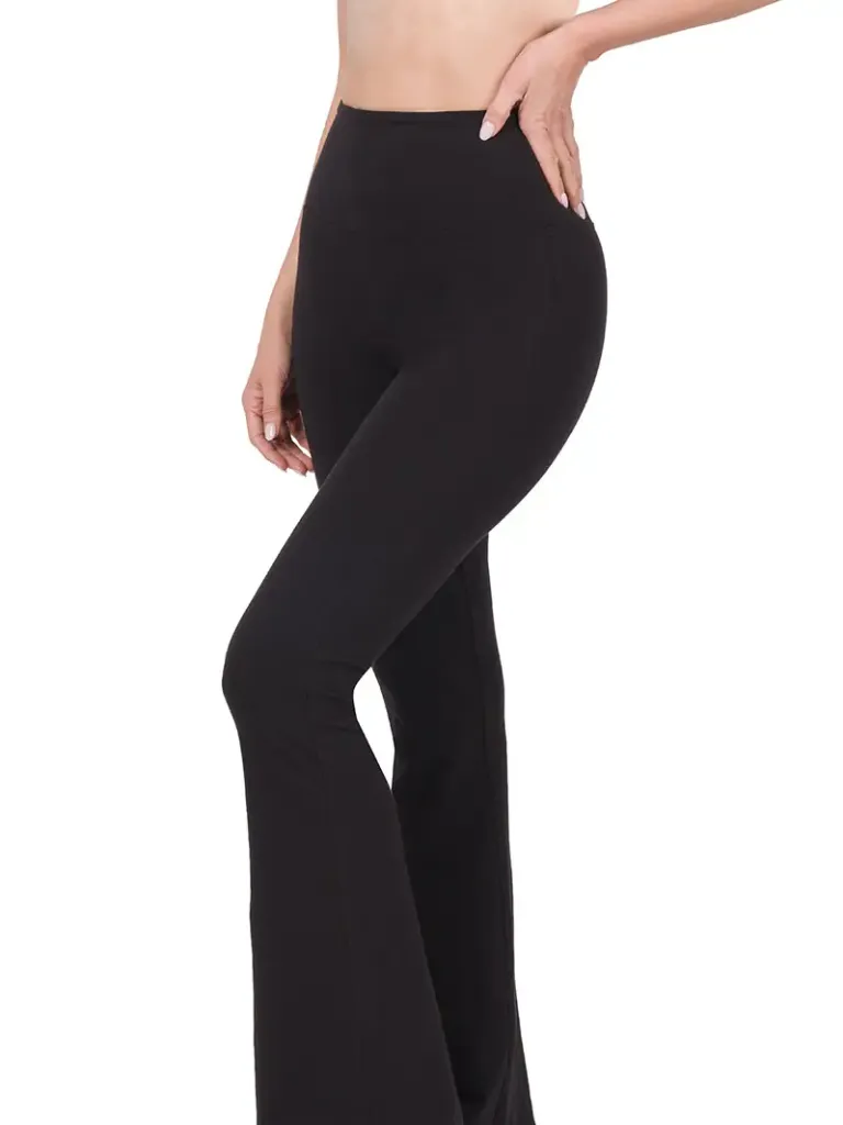 LB5114- Leggings Acampanados con Tejido Suave (Black, S)