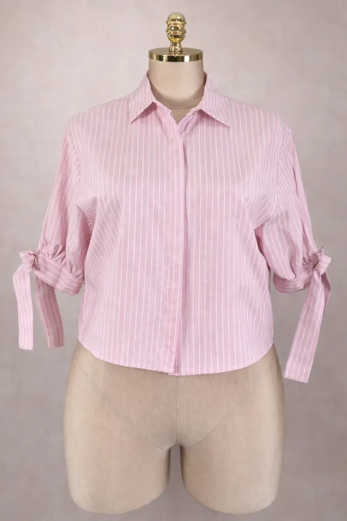 CU1180 Camisa de Rayas con Lazos en los Puños