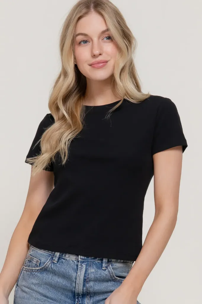 T15139 Playera de Manga Corta con Cuello Redondo (Black, S)
