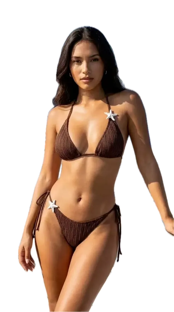QB5122 Bikini con Textura Fruncida y Dijes