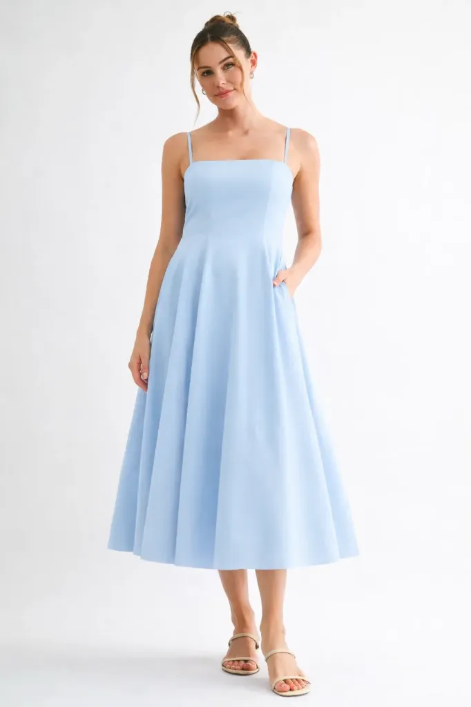 ED1431A Vestido Midi con Tirantes Finos