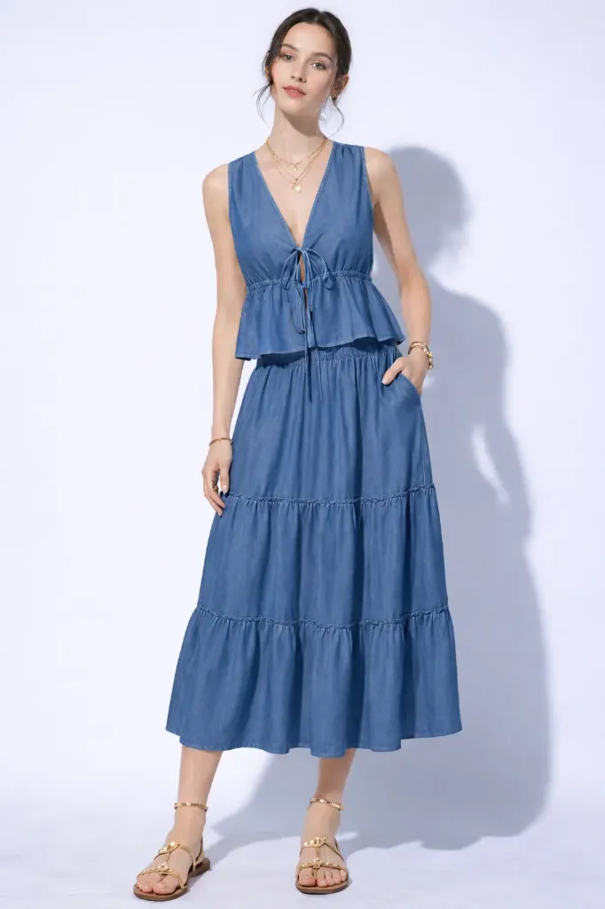 10419TN Conjunto de Top Peplum y Falda