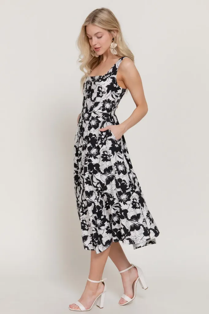 D15019 Vestido Midi con Estampado Floral