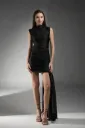 OP-0061 Vestido Corto Cruzado con Cuello Alto