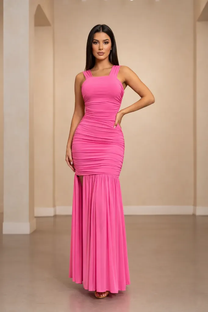 OP-0020-B Ruched Long Dress (S)