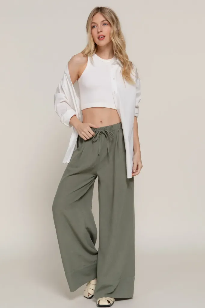P14230 Wasitband Linen Effect Palazoo Pants