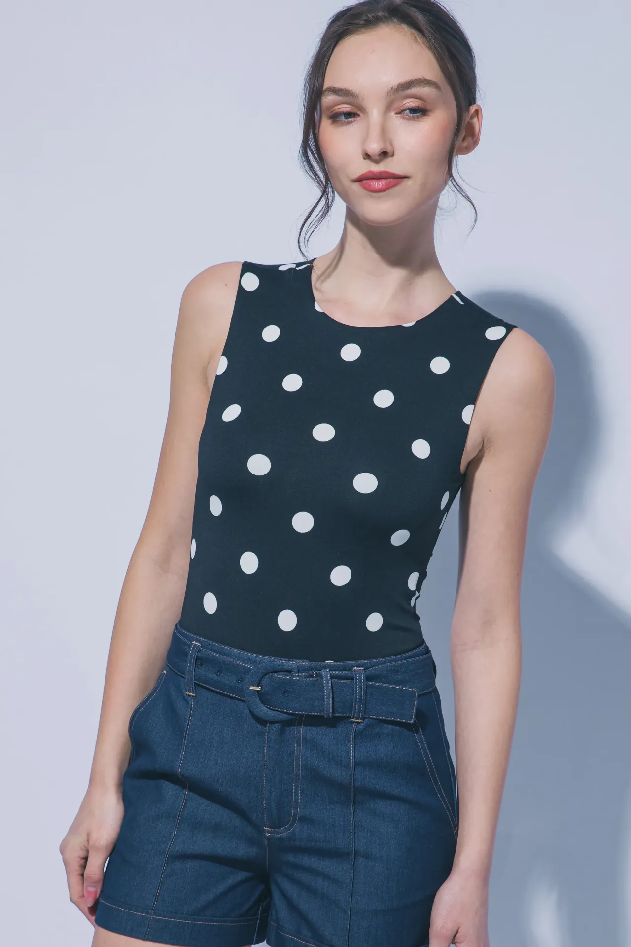 3807RL Round Neck Polka Dot Bodysuit (Black, S)