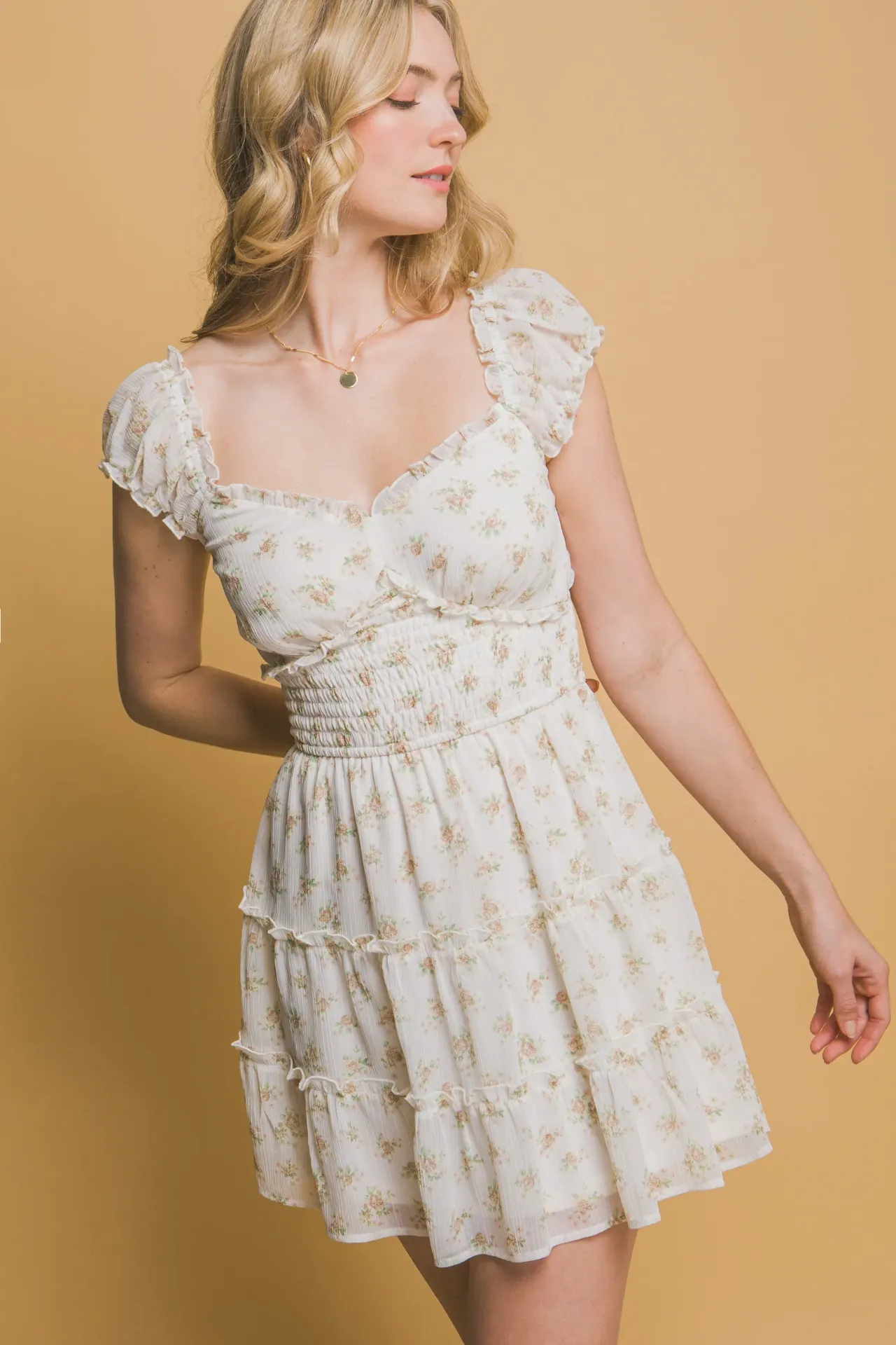 4924DN Floral Ruffle Mini Dress