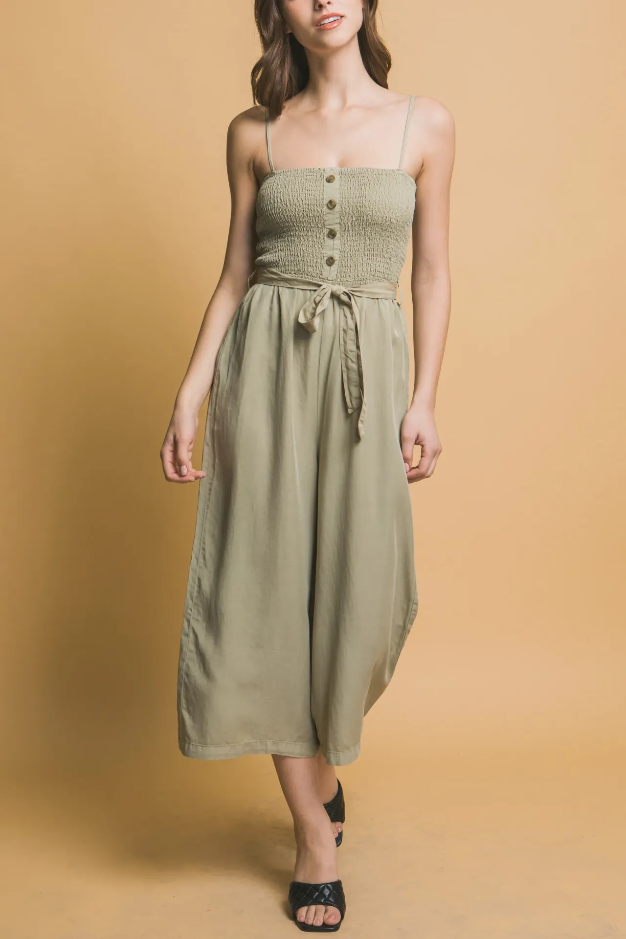 3487RM Smocked Wide Leg Cropped Jumpsuit (S)