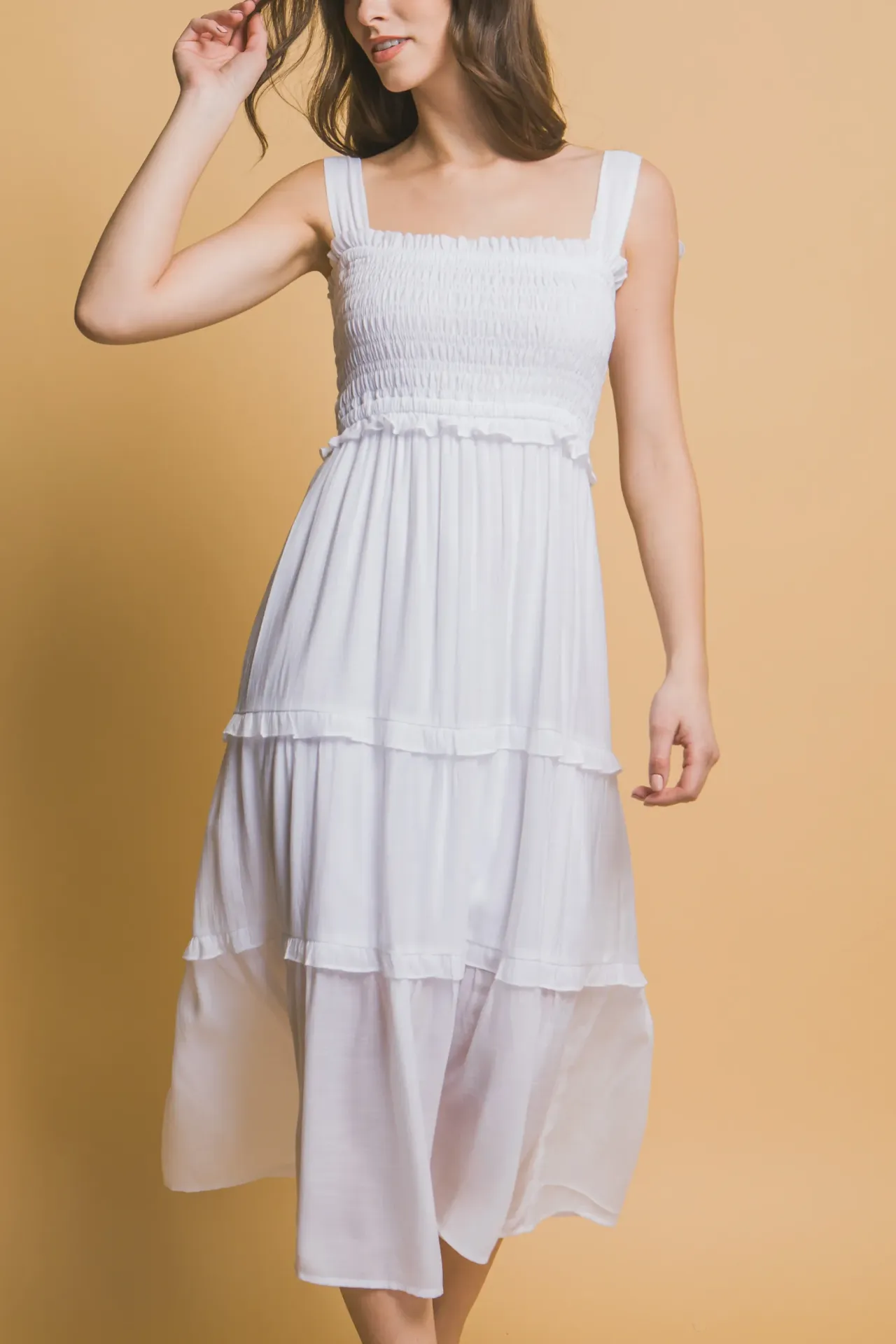 4921DN Pleated Smock Midi Dress