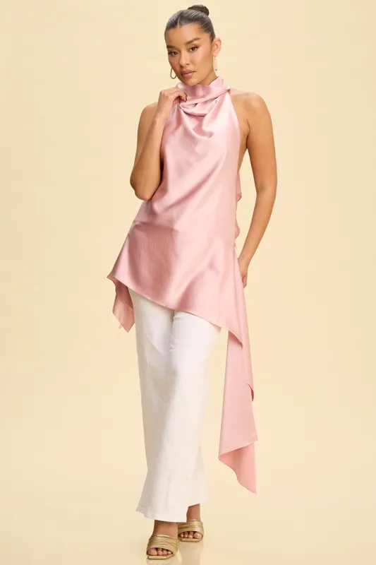 LT12117 HALTER UNEVEN HEMLINE TUNIC TOP