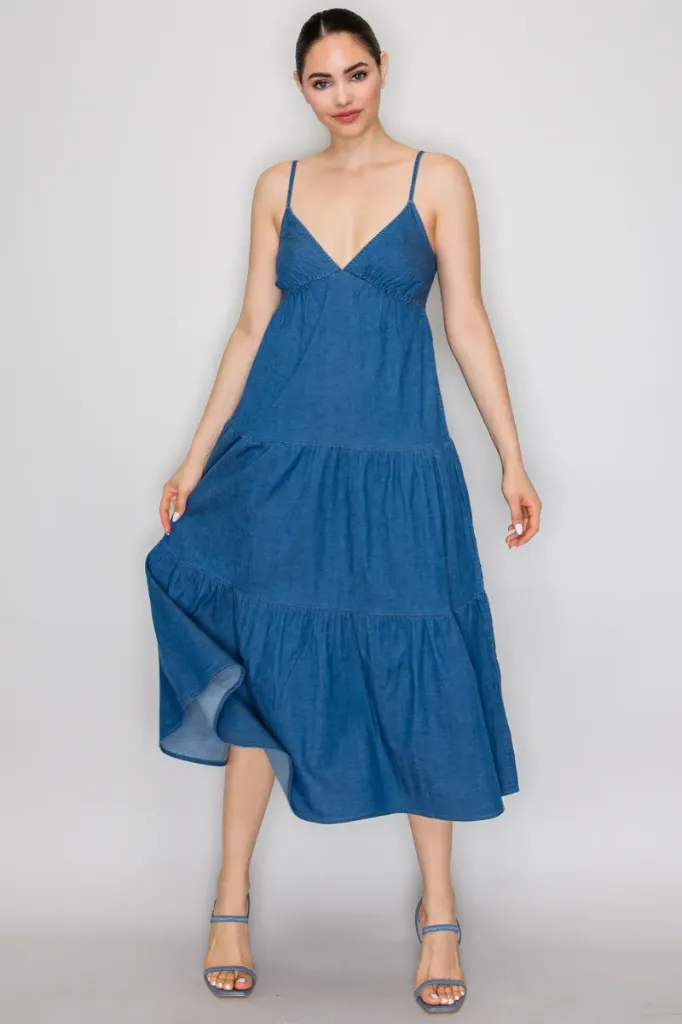 HMD14698 A-Line Hem Back Tie Plunging Dress
