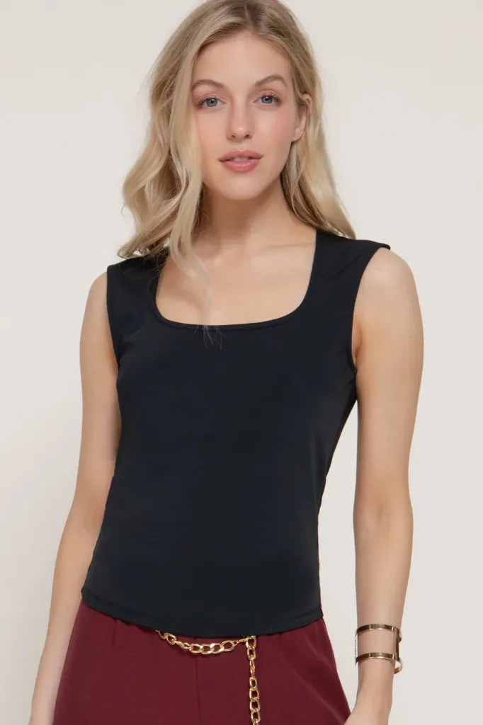 T15182 Cap Slv Scoop Neck Power Span Jersey Top (Black, S)