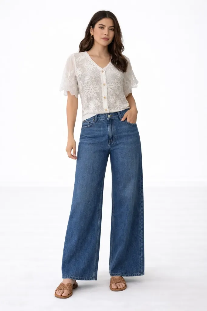 FY934 Lace Blouse with Buttons