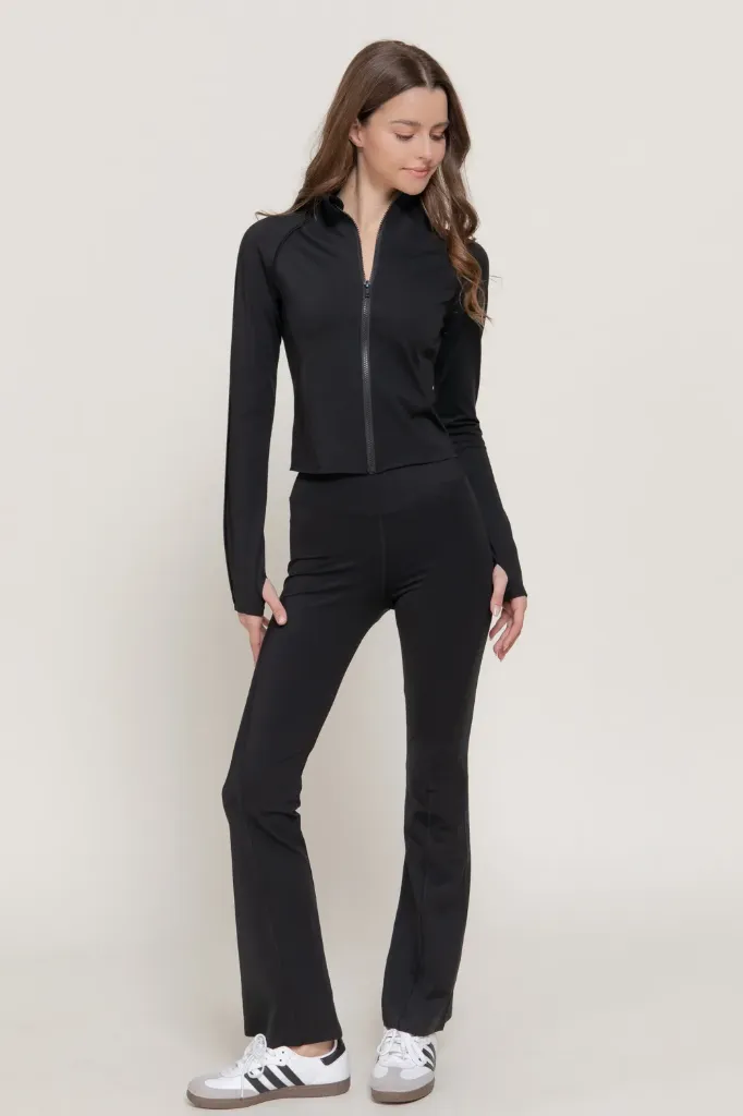 J15370 Jacket,top Leggings Set (Black, S)