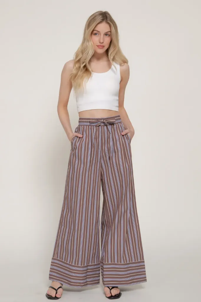 P15215 MULTI STRIPED POPLIN STRAIGHT LONG PANTS (S)