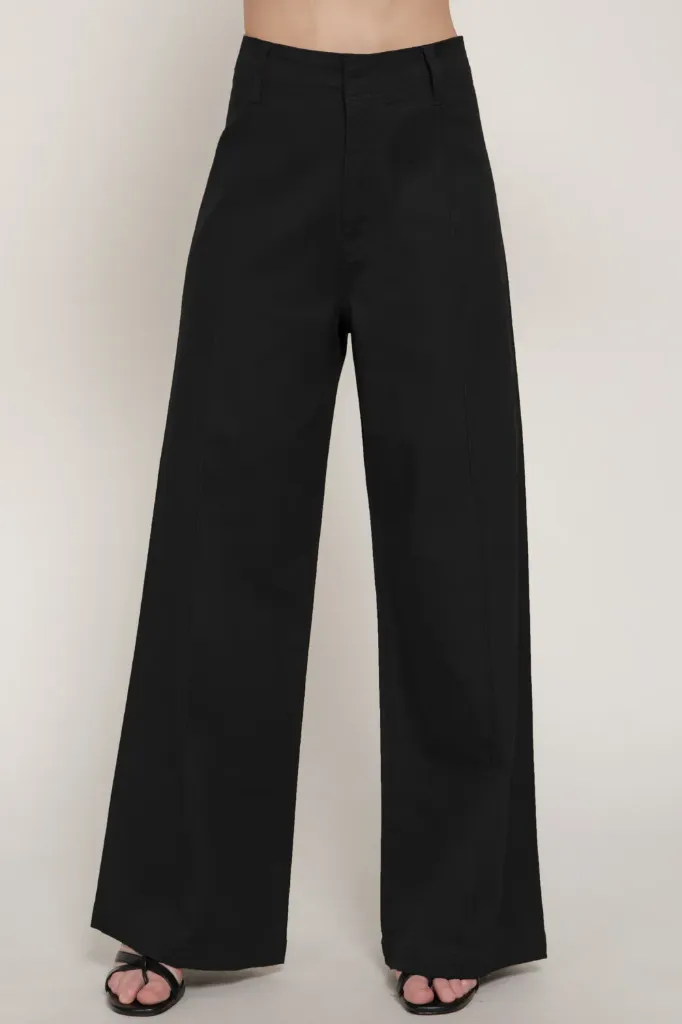 P15273 HIGH WAIST WIDE LEG PANTS (Black, S)