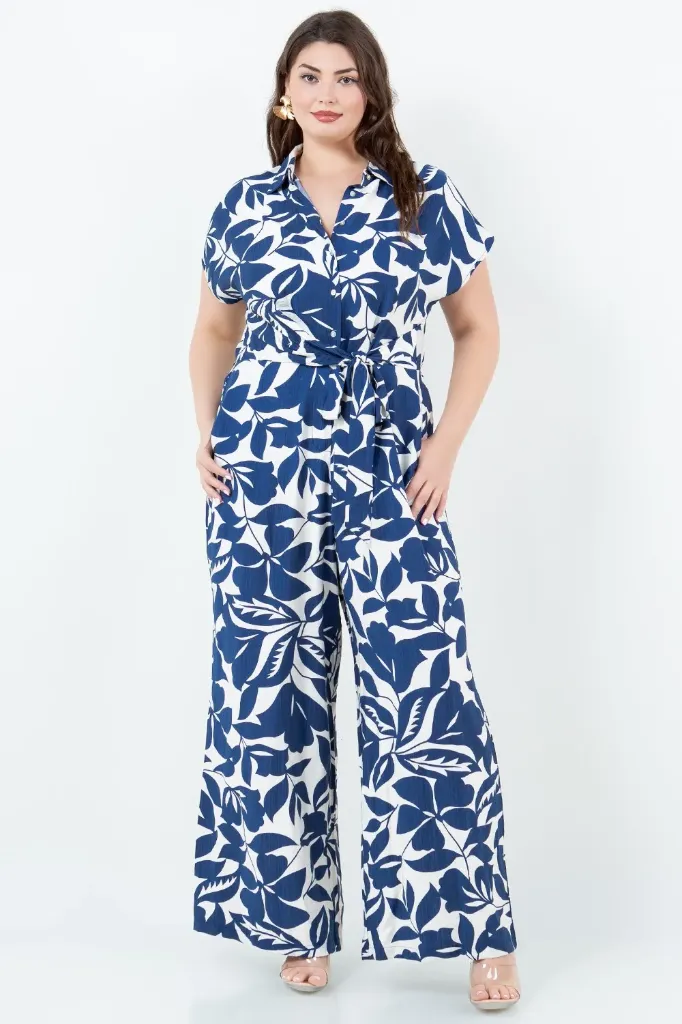R236A Plus Size Elegant Boho Midi Jumpsuits (XL)