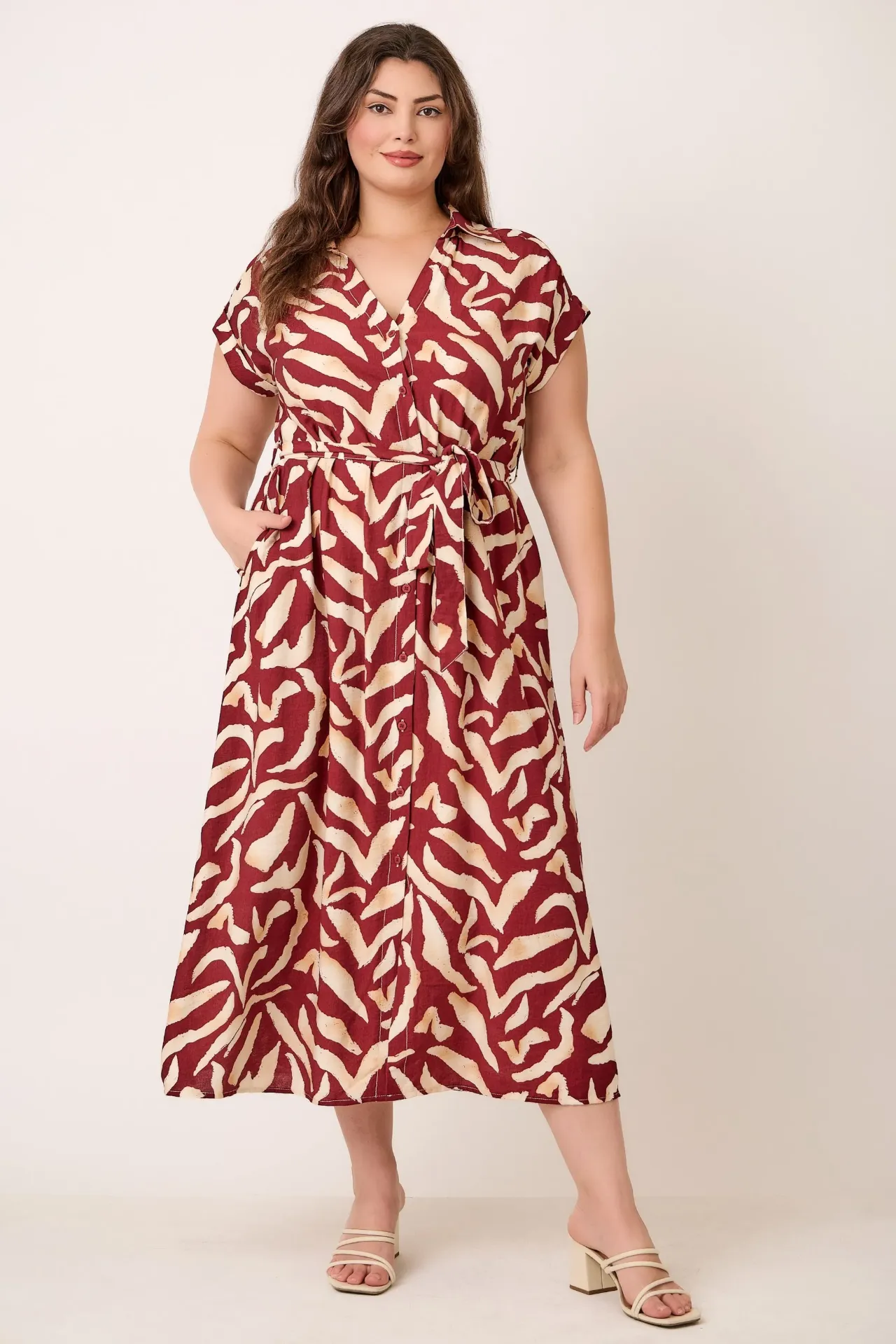 R313 Vestido Midi con Estampado Abstracto (XL)