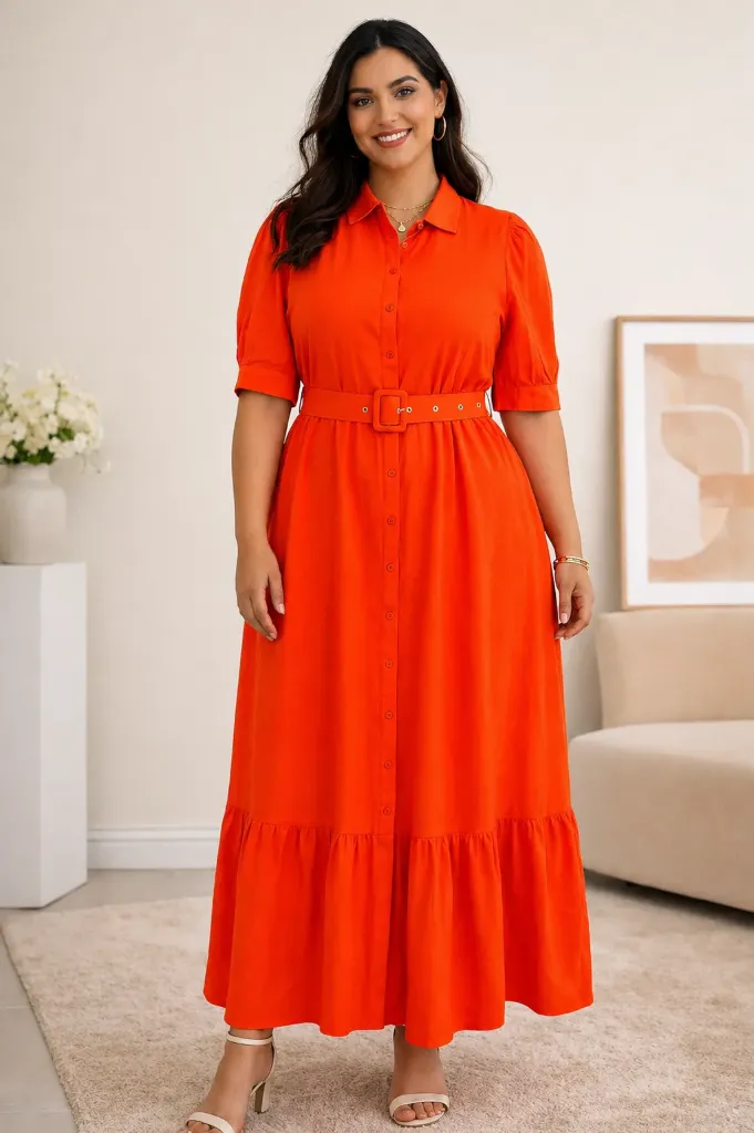 M10852WX Belted Button Midi Dress