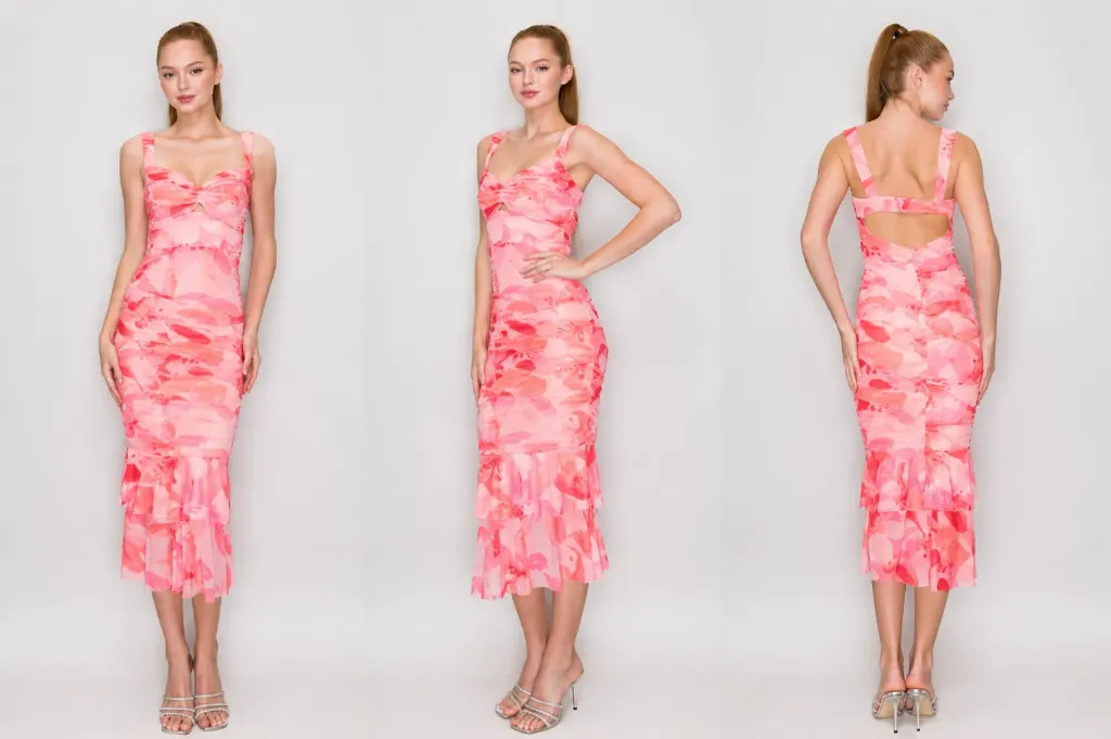 YBD100-SR1107  Floral Midi Dress (Teal, S)