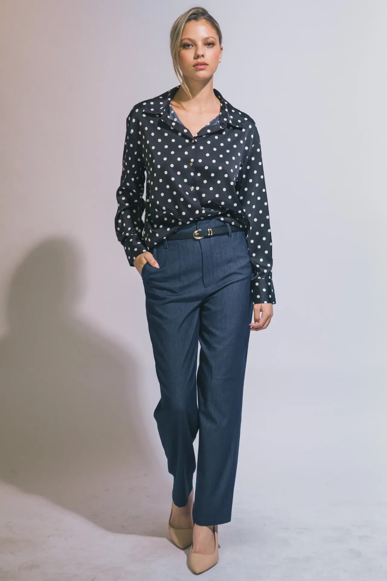 60163PN Pantalón de Tiro Alto con Caída