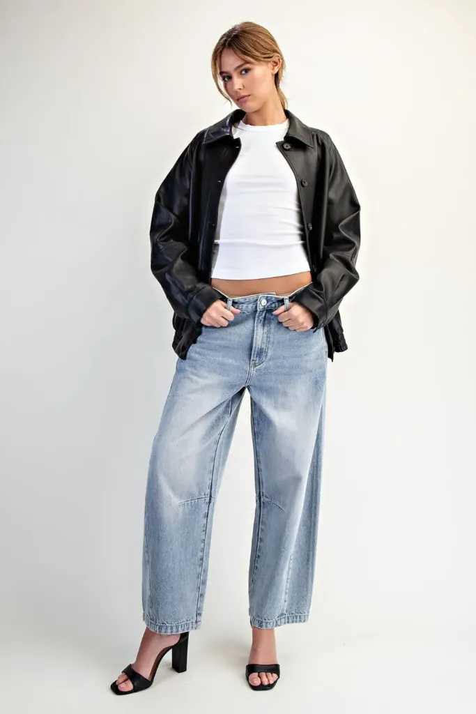 EP8131 Non Stretch Denim Relaxed Barrel Jeans (Blue Denim, S)