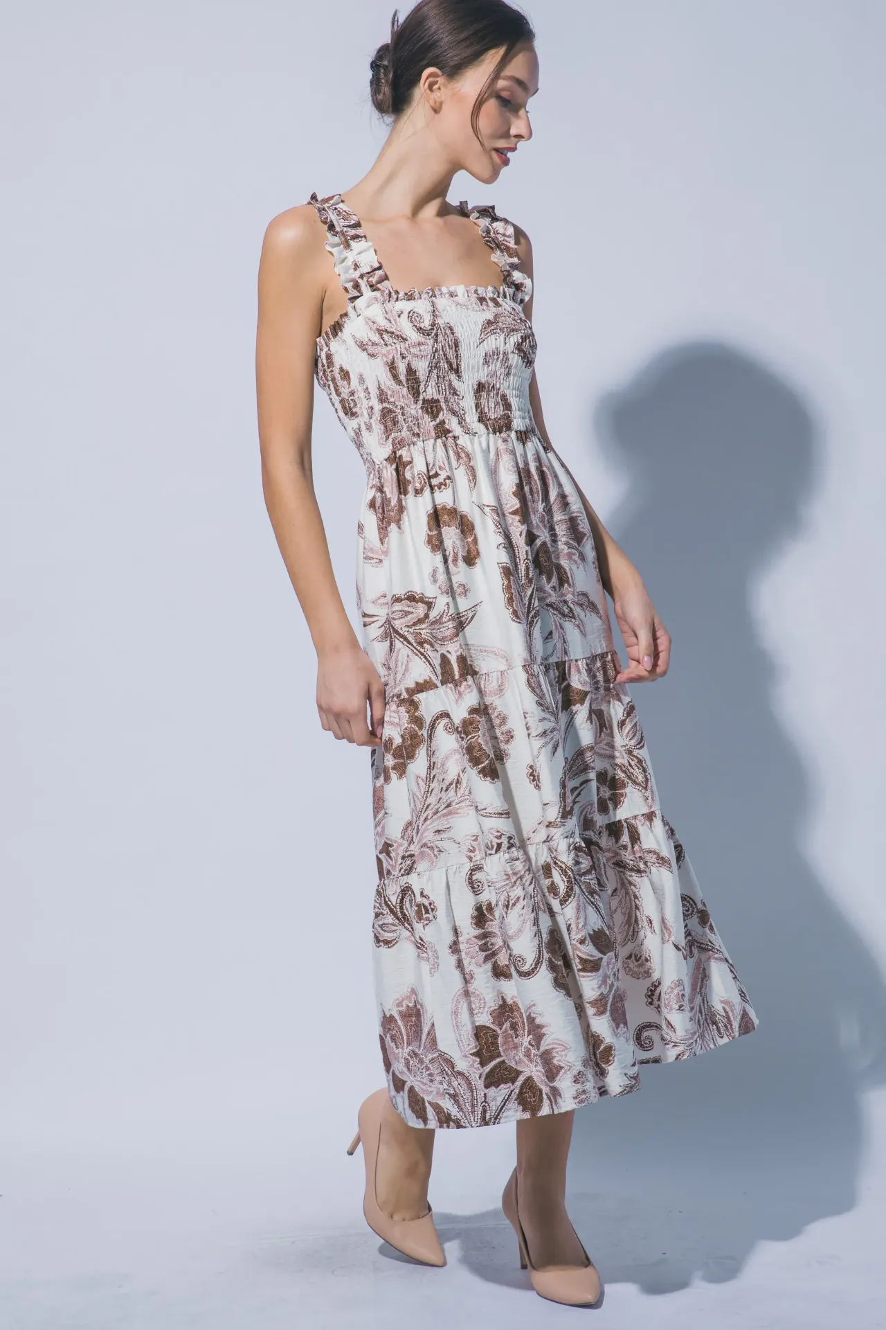 4988DN Vestido Largo con Estampado Floral (Brown, S)