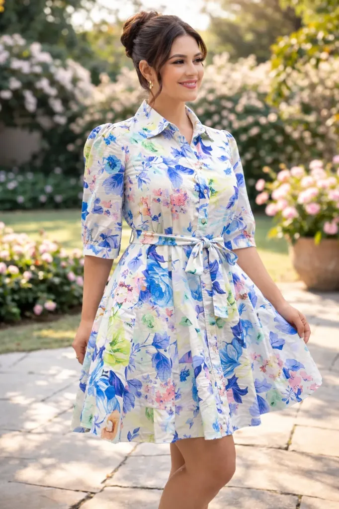 D10834WX Floral Shirt Dress