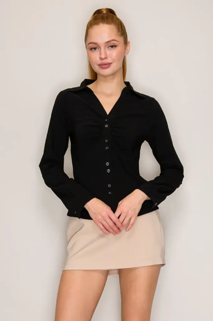 IT93703 Blusa de Manga Globo (Black, S)