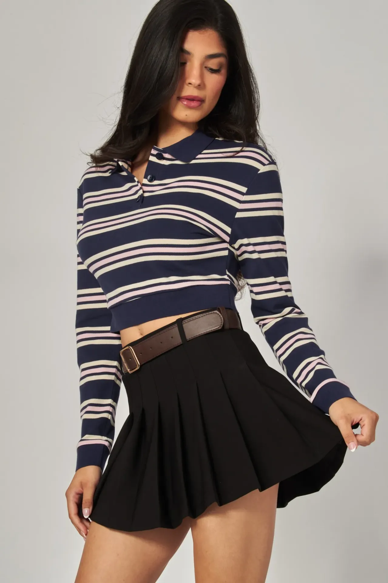 MIU-06 Conjunto de Suéter de Rayas (Navy, S)