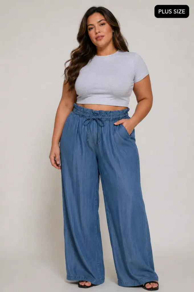 P75030 Pantalón Chambray de Pierna Amplia (XL)