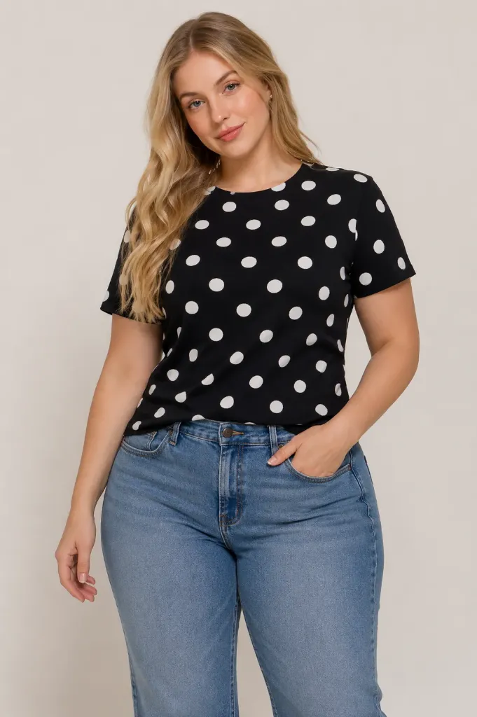 T75132 Playera de Lunares con Manga Corta