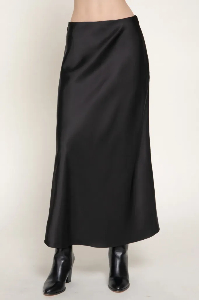 S15500 Falda Midi de Satín de Tiro Alto (Black, S)