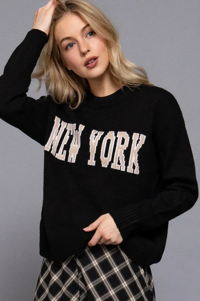 SW14080 "NEW York" Lettering Sweater Top